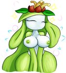  big_breasts blush breasts cactuscacti eyes_closed female flora_fauna green_nipples lilligant nintendo nipples plant pok&eacute;mon simple_background smile solo video_games 