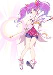  absurdres aisha_(elsword) bare_legs compromise. dimension_witch_(elsword) elsword full_body gloves highres holding holding_wand long_hair looking_at_viewer miniskirt purple_eyes purple_hair purple_skirt serious shoes skirt solo twintails wand white_background white_footwear white_gloves 