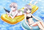  absurdres afloat artist_request ass bikini breasts cleavage eila_ilmatar_juutilainen highres inflatable_raft innertube long_hair medium_breasts multiple_girls official_art partially_submerged sanya_v_litvyak small_breasts source_request strike_witches swimsuit tarot wet world_witches_series 
