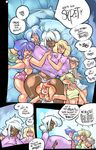  bed big_breasts breast_grab breasts clothed clothing comic dark_skin demon dialogue female group hand_on_breast huge_breasts human lying mamabliss mammal not_furry on_back skimpy sweater thick_thighs turtleneck underwear voluptuous 