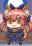  :3 animal_ears april_fools chibi fate/extra fate/grand_order fate_(series) fox_ears fox_tail hair_ribbon japanese_clothes official_art pink_hair ribbon riyo_(lyomsnpmp) solo tail tamamo_(fate)_(all) tamamo_no_mae_(fate) twintails yellow_eyes 