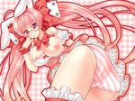  ahoge animal_ears artist_request ass breasts bunny_ears di_gi_charat dice frills glasses kaon_(chocolate_jouet) large_breasts long_hair looking_at_viewer nipples panties pink pink_eyes pink_hair puffy_short_sleeves puffy_sleeves short_sleeves smile solo striped striped_panties tears twintails underwear upskirt usada_hikaru very_long_hair 