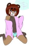  anthro big_eyebrows breasts clothed clothing cub cute english_text eyewear female flat_chested fur glasses happy loli looking_at_viewer mammal mcfly0crash open_mouth panties red_panda simple_background small_breasts text thick_eyebrows topless towel underwear young 