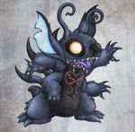  2012 antennae black_body black_sclera blue_body blue_fur claws curled_antenna disney drooling fur grey_background heartless kingdom_hearts lilo_and_stitch lordzasz no_pupils saliva sharp_claws sharp_teeth simple_background square_enix stitch teeth tentacles video_games yellow_eyes 