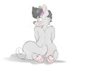  2016 4_toes anthro backsash black_hair black_nose blush butt canine digital_media_(artwork) fur green_eyes hair hindpaw male mammal nude pawpads paws simple_background solo toes white_background white_fur 
