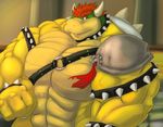  abs anthro armband armor bowser claws clothed clothing collar fierglief hair helmet horn huge_muscles hyper hyper_muscles invalid_tag koopa male mario_bros mature_male muscular muscular_male nintendo nipples red_eyes red_hair scales scalie shell solo spiked_armlet spiked_bracelet spiked_collar spikes topless video_games 