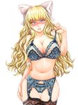  blonde_hair bow bra breasts charlotte_(fire_emblem_if) cleavage cowboy_shot fire_emblem fire_emblem_if hair_bow highres large_breasts long_hair looking_at_viewer panties pocari66 solo thigh_gap underwear underwear_only wide_hips 