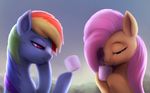  2016 blue_eyes blue_fur cup duo equine female feral fluttershy_(mlp) friendship_is_magic frown fur hair horse mammal mane multicolored_hair my_little_pony pink_eyes pink_hair pony rainbow_dash_(mlp) rodrigues404 smile yellow_fur 