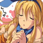  blonde_hair blue_neckwear blush calamity_jane closed_eyes detached_sleeves drill_hair enoo hair_ribbon hairband hands_clasped long_hair lowres oekaki open_mouth own_hands_together ribbon sidelocks solo upper_body wild_arms wild_arms_1 