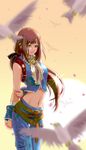  black_hair breasts brown_eyes cosplay denim final_fantasy final_fantasy_ix garnet_til_alexandros_xvii gloves holixholi long_hair looking_at_viewer low-tied_long_hair medium_breasts midriff navel shorts smile solo zidane_tribal zidane_tribal_(cosplay) 