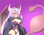  1girl alma_elma areolae bangs blue_eyes blush breasts demon_girl demon_wings female horns inside_creature large_breasts licking_lips long_hair luka_(mon-musu_quest!) mon-musu_quest! open_mouth pointy_ears purple_hair red_eyes smile stomach stomach_bulge succubus tail tattoo tears tongue tongue_out vore wings 