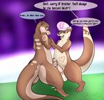  2016 balls berry_ranieri black_nose blush brother brown_fur chest_tuft dialogue dickgirl dickgirl/male duo english_text erection eye_contact eyelashes frottage fur hat hindpaw incest intersex intersex/male male mammal mustelid otter paws pink_eyes pink_nose precum purple_background purple_eyes seductive semi-anthro sex sibling simple_background sister standing text tuft tylian_ranieri xilrayne 