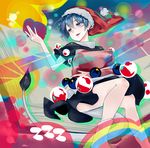  album_cover blob blue_eyes blue_hair cover doremy_sweet dream_soul dress hat kagu_(a_hazy_moon) looking_away nightcap open_mouth pillow short_hair short_sleeves sleeping smile socks solo tail tapir_tail touhou zzz 