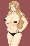  abs black_panties blonde_hair breasts daidouji_(senran_kagura) large_breasts long_hair mole panties red_eyes senran_kagura smile solo standing 