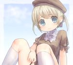  bad_id bad_pixiv_id black_dress blonde_hair blue_eyes blue_sky cloud day dress hat looking_at_viewer original out-of-frame_censoring sawatari_(sado) short_hair sitting sky solo twintails 