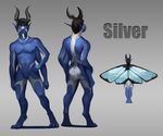 antennae arthropod digitigrade gradient grey_background humanoid insect male moth multi_limb pointy_ears simple_background solo trunorth wings xexusthesilver 