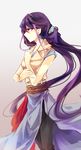  belt black_pants bracelet commentary_request earrings grey_skirt hair_ornament jewelry kurosaki_ruri kutsuki_kai lavender_eyes lavender_hair long_hair looking_away multicolored_hair pants profile purple_hair short_sleeves skirt solo two-tone_hair very_long_hair vest yuu-gi-ou yuu-gi-ou_arc-v 