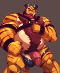  animal_genitalia anthro armlets balls bdsm belt big_muscles big_penis body_hair bondage bondage_gear bound bovine brown_stripes cattle chest_hair clothing cursedmarked erection facial_hair facial_piercing feline fur half-erect hand_on_stomach hand_on_thigh happy_trail hi_res horn humanoid_penis hybrid looking_at_viewer male mammal musclegut muscular nipple_piercing nipples nose_piercing nude orange_fur partially_retracted_foreskin pecs penis piercing pose pubes ring risk_breaceleteye_closed slightly_chubby smile solo stripes tarke thong tiger tigerbull uncut underwear vein veiny_penis werelion2003 yellow_fur 