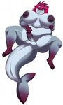  2016 anthro areola balls big_areola big_breasts blithedragon breasts claws dickgirl fish genital_piercing grey_skin hair hi_res huge_breasts humanoid_penis intersex looking_at_viewer marine nipples nude obese overweight penis penis_piercing piercing purple_eyes purple_nipples purple_penis purple_skin red_hair shark sharp_teeth simple_background smile solo spread_legs spreading teeth toe_claws white_background 