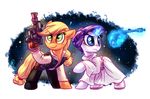  applejack_(mlp) blaster blonde_hair blue_eyes clothing duo earth_pony equine female feral friendship_is_magic fur green_eyes gun hair han_solo horn horse leia_organa levitation magic_glow mammal my_little_pony pony purple_hair ranged_weapon rarity_(mlp) star_wars unicorn weapon whitediamonds 