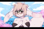  2015 black_eyes blue_sky blush breasts bust_portrait clothed clothing cloud day digital_media_(artwork) ears_down eyewear female front_view glasses hair inner_ear_fluff lagomorph long_ears looking_at_viewer luna_(vash-leon) mammal ookami-kun portrait rabbit shy sky solo 