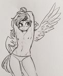 2016 anthro anthrofied arms_above_head big_eyes breasts clothing equine female friendship_is_magic glacierclear hair horse invalid_tag mammal monochrome my_little_pony nipples nude panties rainbow_dash_(mlp) simple_background small_breasts smile solo underwear wings 