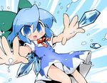  :d blue_eyes bow cirno dress hashimoto ice ice_wings open_mouth smile solo touhou v-shaped_eyebrows wings 