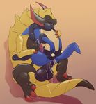  2016 anal anal_penetration argon_vile balls claws cloed_eyes cum cum_in_ass cum_in_mouth cum_inside cum_on_self duo fraxure lucario male male/male nintendo penetration pok&eacute;mon size_difference toe_claws video_games 