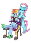  blue_fur book clothing cutie_mark daring_do_(mlp) duo earth_pony equine female feral friendship_is_magic fur hair horse iojknmiojknm_(artist) lotus_(mlp) mammal multicolored_hair my_little_pony pegasus pink_hair pony rainbow_dash_(mlp) rainbow_hair robe slippers wings 