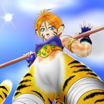  arms_up artist_request bottomless breasts breath_of_fire breath_of_fire_ii cat_ears cat_tail erect_nipples facial_mark from_below no_panties rinpoo_chuan tail 