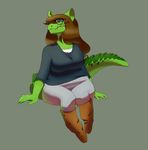  anthro boots clothed clothing cosmicminerals dragon eyewear female footwear glasses grey_background hi_res looking_at_viewer reptile scalie simple_background solo teeth 