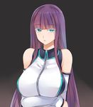  bad_id bad_pixiv_id bangs bare_shoulders blunt_bangs breast_hold breasts commentary_request crossed_arms detached_sleeves eyebrows eyebrows_visible_through_hair green_eyes large_breasts long_hair looking_at_viewer mole mole_under_eye parted_lips purple_hair shuumatsu_no_harem sidelocks solo suou_mira upper_body yostxxx 