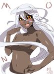  :d bad_id bad_pixiv_id black_sclera blush breasts cowboy_shot dark_skin doppel_(monster_musume) doppelganger hair_censor hand_on_hip highres kagiyama_(gen'ei_no_hasha) laughing long_hair monster_musume_no_iru_nichijou navel nude open_mouth prehensile_hair signature simple_background sketch small_breasts smile solo very_long_hair white_background white_hair yellow_eyes 