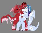  anthro areola big_breasts blush breasts cosmicminerals dragon drooling duo female female/female fingering goo grey_background half-closed_eyes horn kissing nipples pussy saliva simple_background smile standing vaginal vaginal_fingering wings 