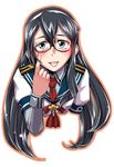  :p akanbe black_hair blue_eyes blush glasses hairband kamotama kantai_collection long_hair long_sleeves looking_at_viewer necktie ooyodo_(kantai_collection) red_neckwear round_teeth school_uniform semi-rimless_eyewear serafuku short_over_long_sleeves short_sleeves solo teeth tongue tongue_out under-rim_eyewear upper_body 