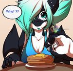  breakfast breasts butter cetacean cleavage clothed clothing dragon female food freckles hair hybrid mammal marine multicolored_hair orca pancake penelope rainbowscreen salt solo speech_bubble two_tone_hair watermark whale 