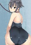  ass bad_id bad_pixiv_id bdsm black_eyes black_hair collar competition_school_swimsuit highres leash looking_at_viewer looking_back one-piece_swimsuit original school_swimsuit short_hair solo sugimoto_takeshi swimsuit wet 