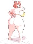 2016 anthro big_breasts big_butt bottomless bra breasts butt cleavage clothed clothing female hair looking_at_viewer looking_back mammal rhinoceros short_hair simple_background smile solo theycallhimcake underwear wide_hips 