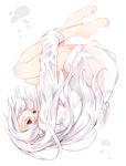  barefoot leg_hug long_hair long_sleeves naked_shirt original otokuyou red_eyes shiroi_ko_(otokuyou) shirt solo white_hair 