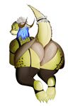  2016 anthro argonian big_butt blue_hair brown_horn butt clothed clothing female green_scales hair half-closed_eyes hi_res horn huge_butt kneeling lifts-her-tail lingerie long_hair looking_at_viewer looking_back lusty_argonian_maid maid_uniform nightmare-arts raised_tail rear_view red_eyes scales scalie simple_background skirt solo the_elder_scrolls underwear uniform video_games voluptuous white_background yellow_sclera 