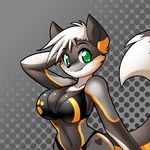  anthro big_breasts breasts cat cleavage clothed clothing feline female green_eyes hair huge_breasts katie_(echodiver) mammal nekonny short_hair smile solo white_hair wide_hips 