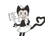  &lt;3 anthro bow_tie cat cindy_(fnac) clothing disney english_text feline five_nights_at_candy&#039;s grin j_(artist) looking_at_viewer mammal ribbons sign skirt text toony 