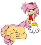  4toes amy_rose anthro barefoot clothing feet feetymcfoot_(artist) foot_fetish foot_focus gloves green_eyes hedgehog mammal one_eye_closed paws skirt smile soles solo sonic_(series) toes wink 