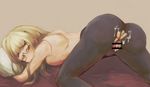  after_sex all_fours bar_censor breast_press censored cum eyebrows glasses half-closed_eyes megrim_haruyo pantyhose perrine_h_clostermann solo strike_witches thick_eyebrows topless torn_clothes torn_legwear world_witches_series 