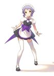  idolmaster idolmaster_million_live! looking_at_viewer maid maid_headdress makabe_mizuki mashima_(sumachi) open_mouth purple_hair short_hair simple_background solo thighhighs yellow_eyes 