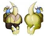  2016 anthro argonian big_butt blue_hair brown_horn butt clothed clothing female green_scales hair half-closed_eyes horn huge_butt kneeling lifts-her-tail lingerie long_hair looking_at_viewer looking_back lusty_argonian_maid maid_uniform nightmare-arts nude pussy raised_tail rear_view red_eyes scales scalie simple_background skirt solo the_elder_scrolls underwear uniform video_games voluptuous white_background yellow_sclera 
