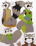  2016 anthro big_butt black_nose blush bulge butt clothed clothing costume digital_media_(artwork) frown fur guardians_of_the_galaxy hi_res looking_at_viewer male mammal marvel raccoon simple_background solo sssonic2 text tight_clothing wide_hips 