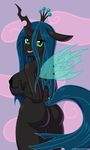  2016 abstract_background anthro anthrofied areola breast_grab breasts butt changeling female friendship_is_magic green_eyes grin hair hand_on_breast hi_res horn insect_wings long_hair looking_at_viewer looking_back my_little_pony nipples nude queen_chrysalis_(mlp) rapps rear_view solo wings 