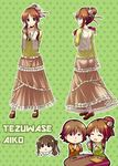  brown_eyes brown_hair chibi dress full_body honda_mio idolmaster idolmaster_cinderella_girls long_hair ment multiple_girls multiple_views shimamura_uzuki short_hair takamori_aiko turnaround 