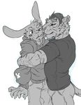  annoyed anthro band-aid bandage blush bulge duo feline greyscale guide_lines hug lagomorph licking_face male male/male mammal monochrome muscular muscular_male nameless_character one_eye_closed rabbit romantic tiger tzarvolver 